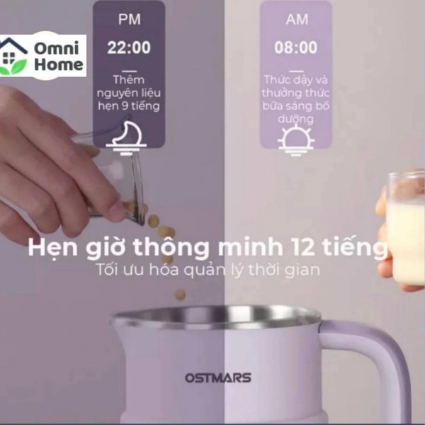 Máy Làm Sữa Hạt Mini Đa Năng OSTMARS, 7 Chế Độ Nấu, Màn Hình Thông Minh Công Suất 600W, 800ml