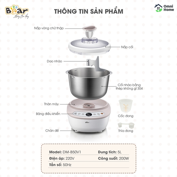 Máy nhào bột tự động 5L Bear DM- B50V1