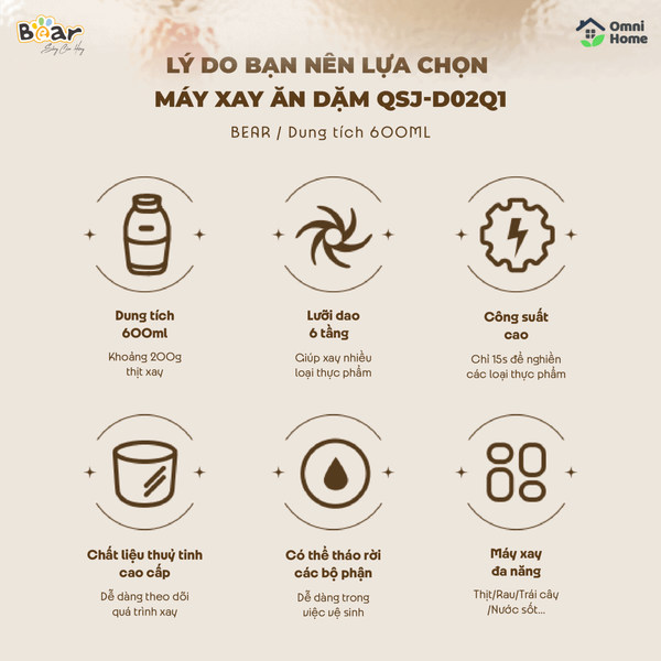 Máy xay ăn dặm 0.6L Bear QSJ-D02Q1