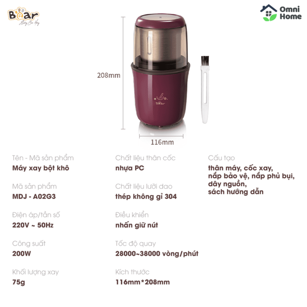 Máy xay bột khô Bear MDJ-A02G3