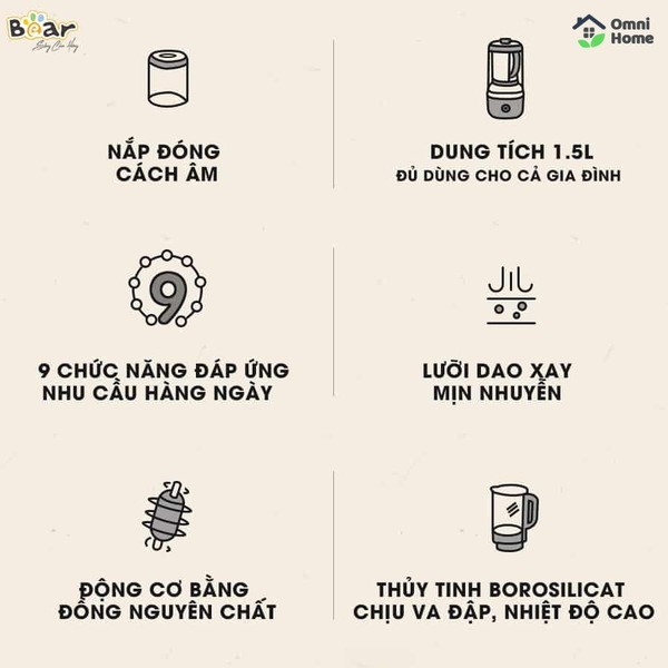Máy xay nấu đa năng cách âm Bear PBJ-B06S2