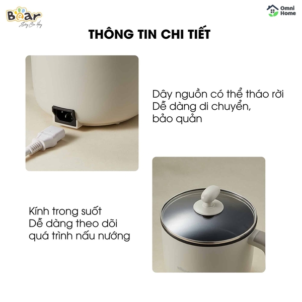 Nồi Lẩu Mini Đa Năng 1.2L Bear DRG-C12K1