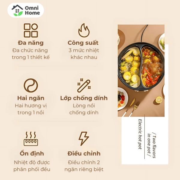 Nồi Lẩu Điện Hai Ngăn AH Amazing 1600W – Dung Tích 5.5L