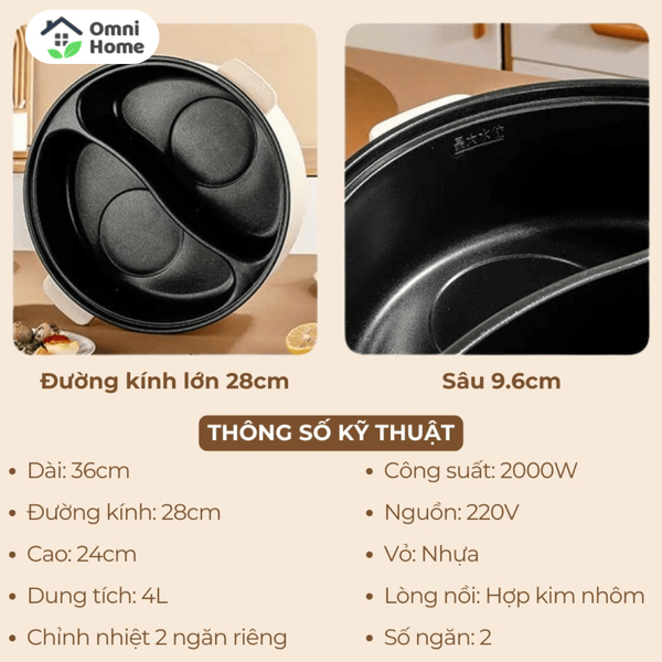 Nồi Lẩu Điện Hai Ngăn AH Amazing 1600W – Dung Tích 5.5L