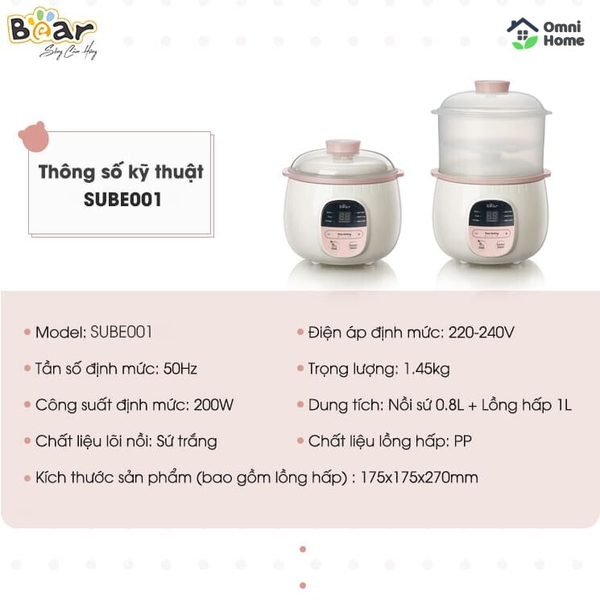 Nồi nấu chậm Bear 0,8L SUBE001