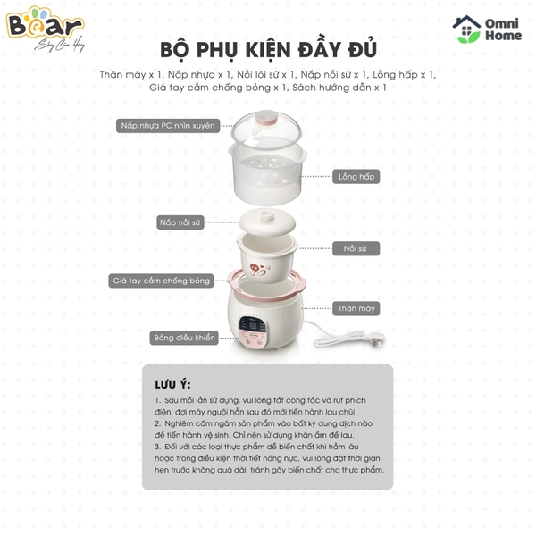 Nồi nấu chậm Bear 0,8L SUBE001