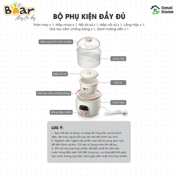 Nồi nấu chậm Bear 0,8L SUBE001
