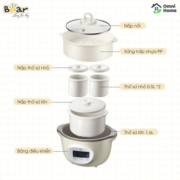 Nồi nấu chậm Bear 1,6L SUBE002