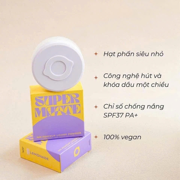 PHẤN PHỦ BỘT LEMONADE SUPER MATTE - KHÓA DẦU MỘT CHIỀU, BỀN BỈ 12H, SPF37 PA+