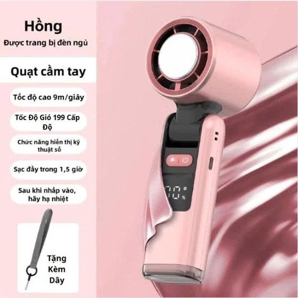 Quạt Cầm Tay Mini Sò Lạnh Cao Cấp, Pin Khủng 6000mAh, 199 Tốc Độ Gió, Màn Hình LED, Gập 90 Độ Để Bàn