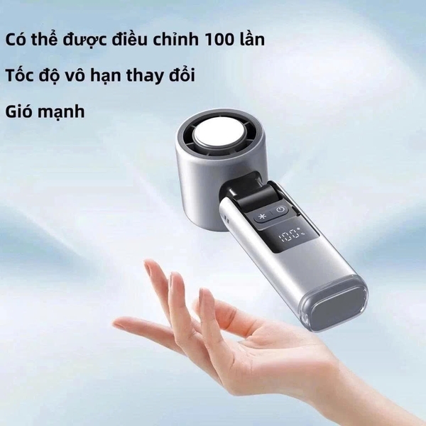 Quạt Cầm Tay Mini Sò Lạnh Cao Cấp, Pin Khủng 6000mAh, 199 Tốc Độ Gió, Màn Hình LED, Gập 90 Độ Để Bàn