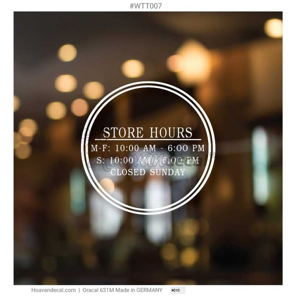 Decal Dán Kính Giờ Mở Cửa Store Hours Sticker