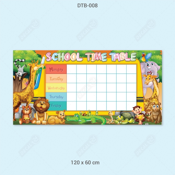 Decal Dán Tường Bút Lông Thời Khóa Biểu Động Vật Dễ Thương Cho Bé