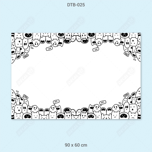 Decal Dán Tường Bút Lông Hoạt Hình Đen Trắng Dễ Thương Cho Bé