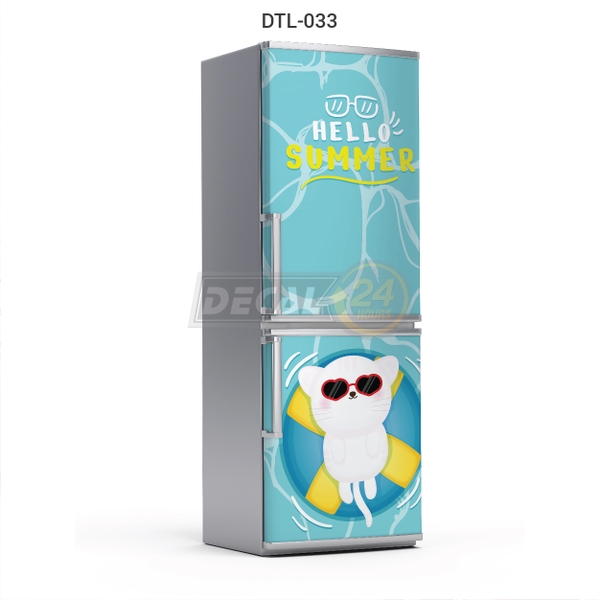 Decal Dán Tủ Lạnh Mèo Đi Bơi Mùa Hè Dễ Thương