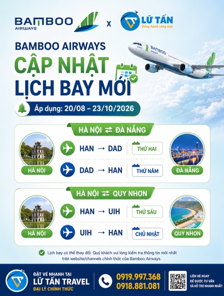 Bamboo Airways cập nhật lịch bay mới 2026
