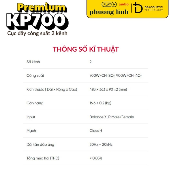 thông số kĩ thuật DBacoustic KP700