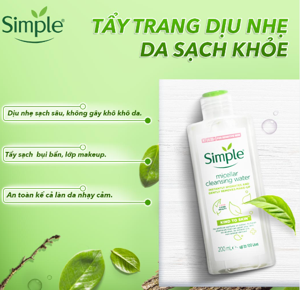 Nước tẩy trang Simple Kind To Skin Micellar Cleansing Water 200ml tiêu chuẩn Anh chính hãng giá sỉ tiết kiệm nên mua tại Hababu