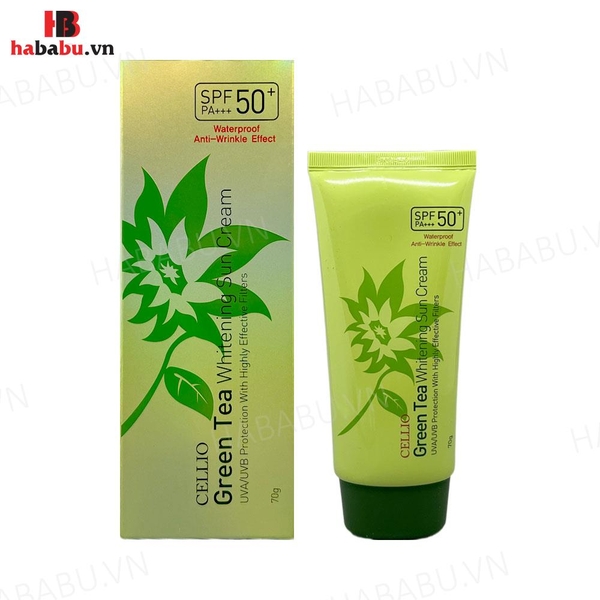 Kem chống nắng Cellio Green Tea Whitening Sun Cream 70gr chính hãng