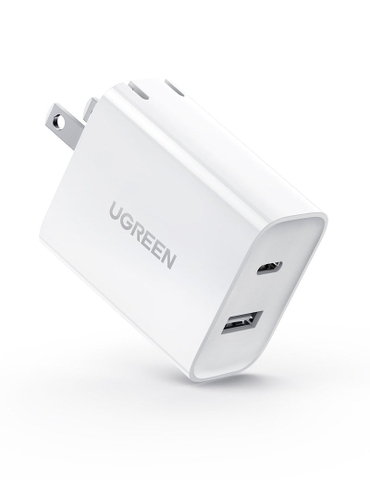 Bộ sạc 2 cổng sạc USB type C và A màu trắng Ugreen 60467 30W