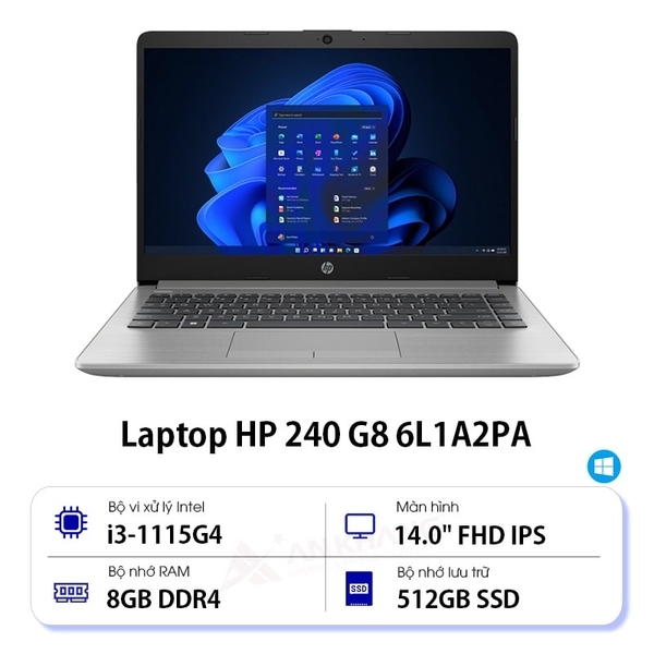 Laptop HP 240 G8 ( 6L1A2PA ) | Bạc | Intel Core I3-1115G4 | RAM 8GB | 512GB SSD | Intel UHD Graphics | 14 Inch FHD | 3Cell | Win 11 SL | 1Yr