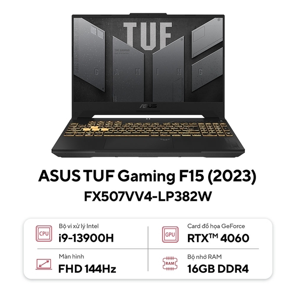 Laptop ASUS TUF Gaming F15 FX507VV4-LP382W (Intel® Core™ i9-13900H | 16GB | 512GB | RTX™ 4060 8GB | 15.6-inch FHD 144Hz | Win 11| Jaeger Gray)
