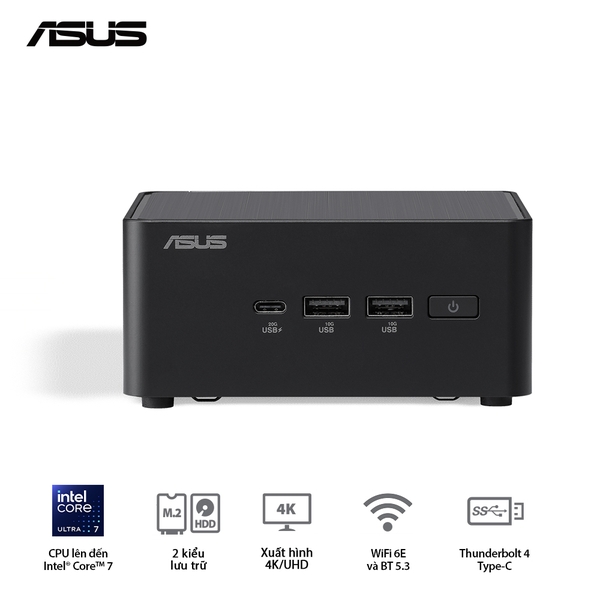 Bộ Mini PC Asus NUC 14 PRO Tall RNUC14RVHI3 (i3- 100U/ 2xNVMe, SATA/ 2x HDMI 2.1/2x DP 1.4a/ VESA MOUNT)