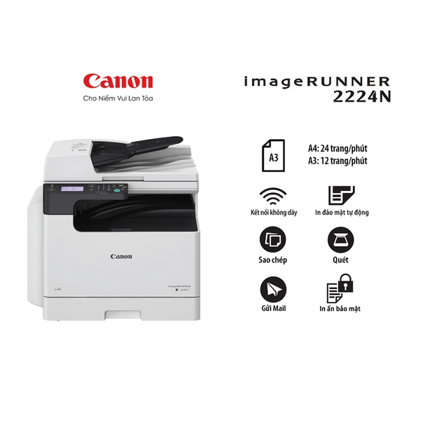 Máy photocopy Canon IR2224N + Mực + Chân kê (A3/A4/ In/ Copy/ Scan/ Đảo mặt/ ADF/ USB/ LAN/ WIFI)