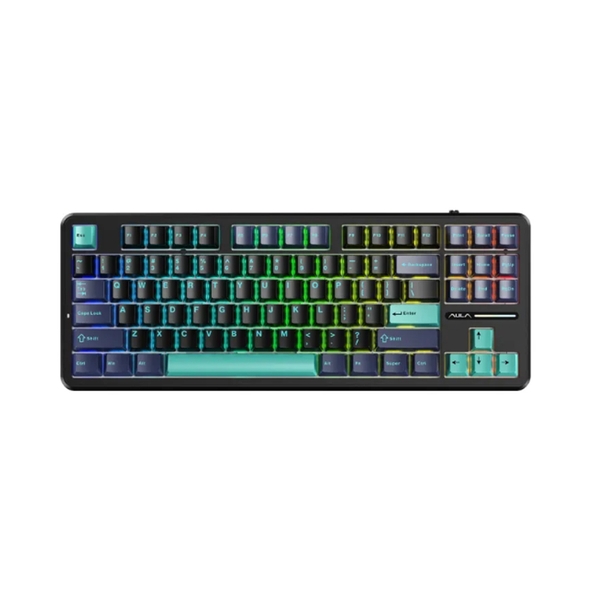 Bàn phím cơ Aula F87/ F87 PRO Xanh đậm+đen+xanh cổ vịt, Greywood V4 switch (Bluetooth/Wireless/ LED RGB)