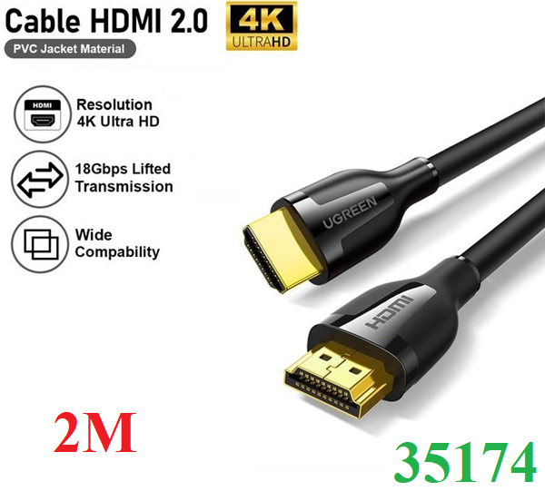 Cáp HDMI 2.0 dài 2m hỗ trợ hỗ trợ độ phân giải 4K@60Hz Ugreen 35174 cao cấp