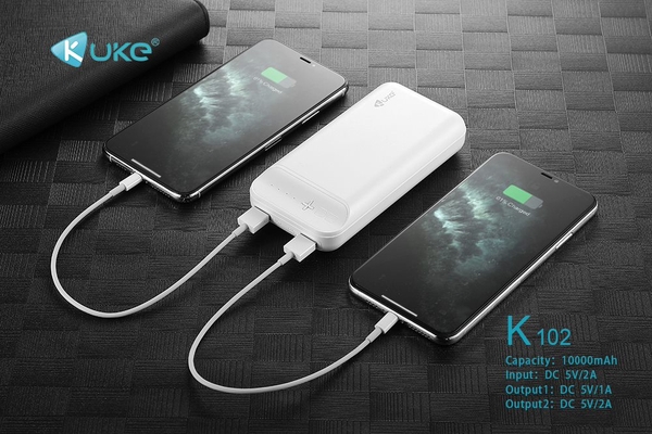 Sạc Dự Phòng 20.000mAh KUKE - K102 có thể sạc cùng lúc 2 thiết bị