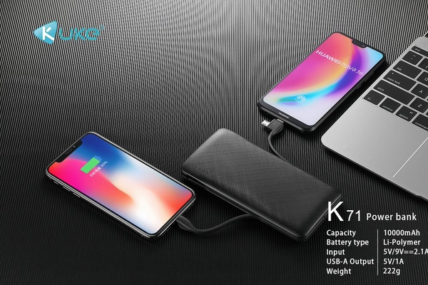 Sạc dự phòng 10.000mAh KUKE- K71 tích hợp 3 đầu sạc ra gồm Lightning, Micro, TypeC sạc cùng lúc 3 thiết bị