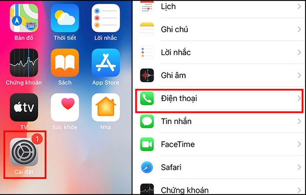 Vào phần Cài đặt => Chọn Điện thoại.