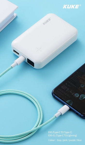 C&aacute;p Sạc 60W Mạ Hợp Kim Kẽm 2 Đầu TypeC Kuke - E95