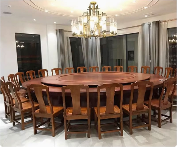 Bàn ăn khách sạn mặt xoay tròn bằng điện tự động chất liệu gỗ nguyên khối BA04