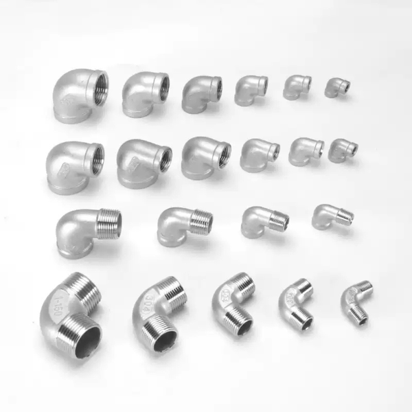 Khớp nối khuỷu inox 304, ren trong kép 1234 điểm, ren ngoài kép 61 điểm, góc uốn vuông 90 độ