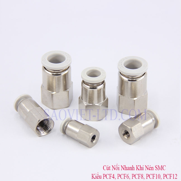 Đầu Nối Nhanh Khí Nén SMC Kiểu PCF4, PCF6, PCF8, PCF10, PCF12