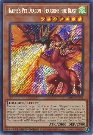 Harpie's Pet Dragon - Fearsome Fire Blast - LDS3-EN138 - Secret Rare 1st Edition