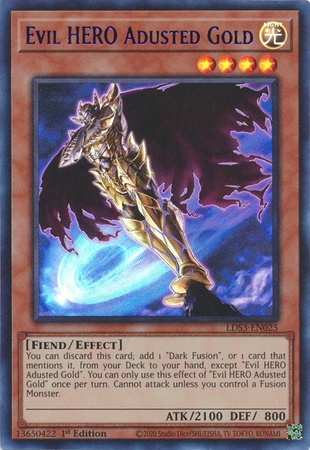 Evil HERO Adusted Gold (Blue) - LDS3-EN025 - Ultra Rare 1st Edition