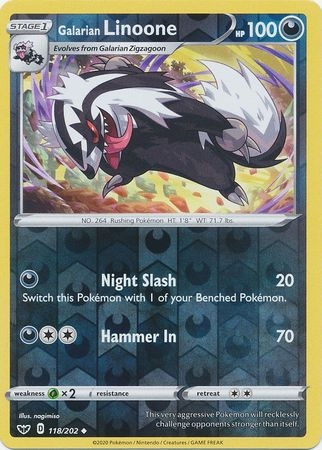 Galarian Linoone - 118/202 - Uncommon Reverse Holo