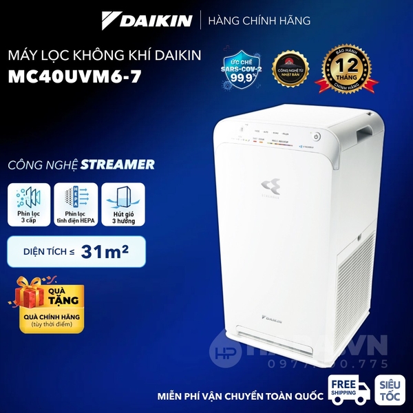 Máy Lọc Không Khí DAIKIN MC40UVM6-7 Công nghệ STREAMER, Dưới 31m²