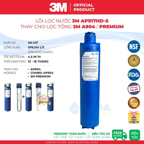 Lõi Lọc Nước 3M AP917HD-S Thay Cho Lọc Tổng 3M AP904, PREMIUM - Nhập Khẩu 3M Mỹ