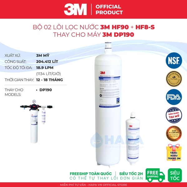 Lõi Lọc Nước 3M HF90 & HF8-S Thay Cho Máy 3M DP190 - Nhập Khẩu 3M Mỹ