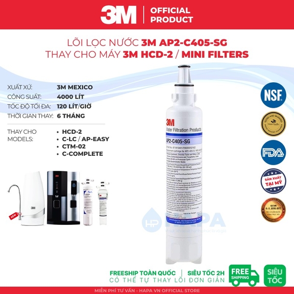 Lõi Lọc Nước 3M AP2-C405-SG - Lõi Lọc Thay Thế 3M™ Aqua-Pure™ HCD-2, Mini Filter, C-LC - Nhập Khẩu Mexico, Hàng Chính Hãng