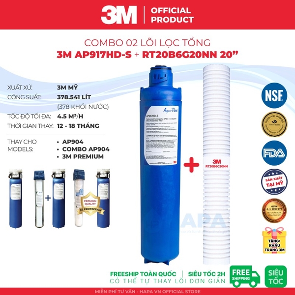 Lõi Lọc Nước 3M AP917HD-S Thay Cho Lọc Tổng 3M AP904, PREMIUM - Nhập Khẩu 3M Mỹ