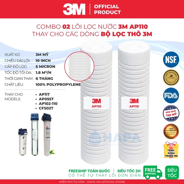 Lõi Lọc Thô 3M RT20B16G20NN 20 inch Thay Cho AP102T-110, CFS02T - Nhập khẩu Mỹ