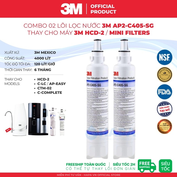 Lõi Lọc Nước 3M AP2-C405-SG - Lõi Lọc Thay Thế 3M™ Aqua-Pure™ HCD-2, Mini Filter, C-LC - Nhập Khẩu Mexico, Hàng Chính Hãng
