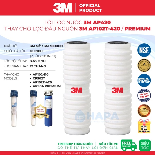 Lõi Lọc Nước 3M AP420 (x2) Thay Cho Lọc Tổng AP102T-420 - Nhập Khẩu 3M Mexico
