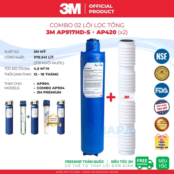 Lõi Lọc Nước 3M AP917HD-S Thay Cho Lọc Tổng 3M AP904, PREMIUM - Nhập Khẩu 3M Mỹ