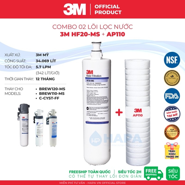 Lõi Lọc Nước 3M HF20-MS Thay Cho BREW120-MS, C-CYST-FF - Nhập Khẩu 3M Mỹ